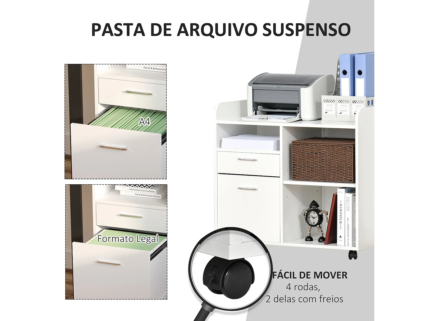 Móvel Lenna com Design Nórdico e 3 Compartimentos para Escritório