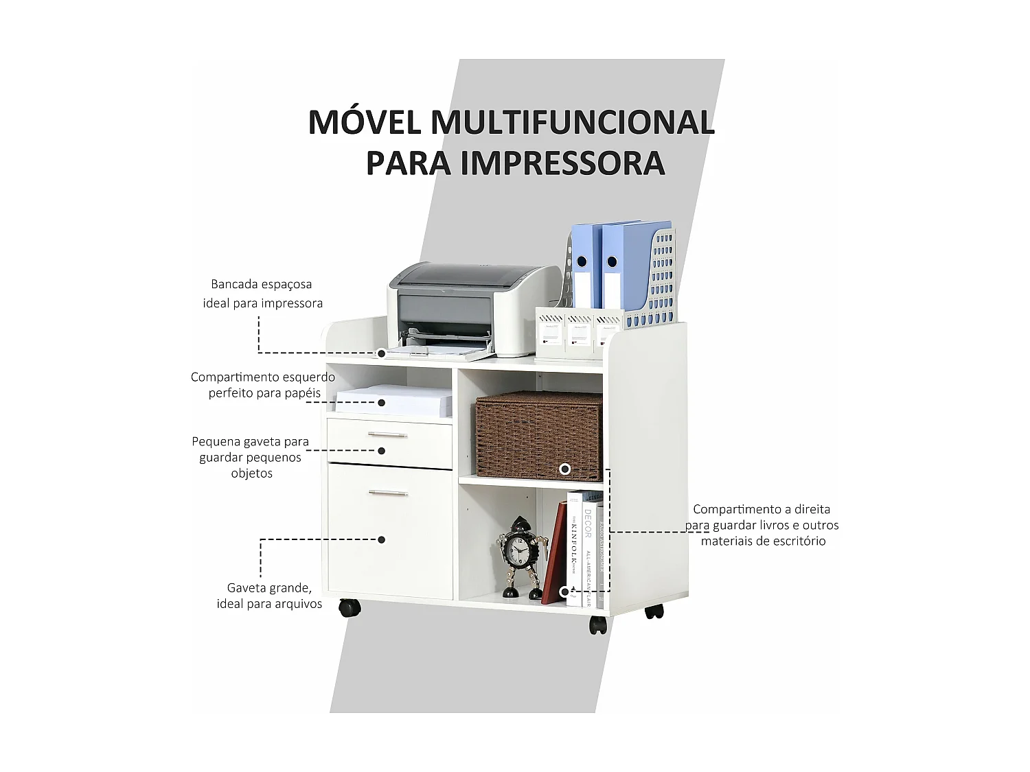 Móvel Lenna com Design Nórdico e 3 Compartimentos para Escritório