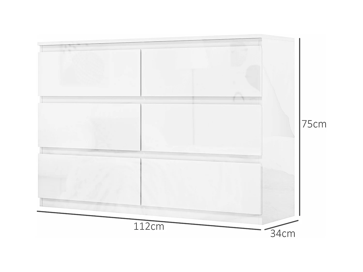 Cómoda Noruega Homcom 6 cajones blanco 75x112x34 cm