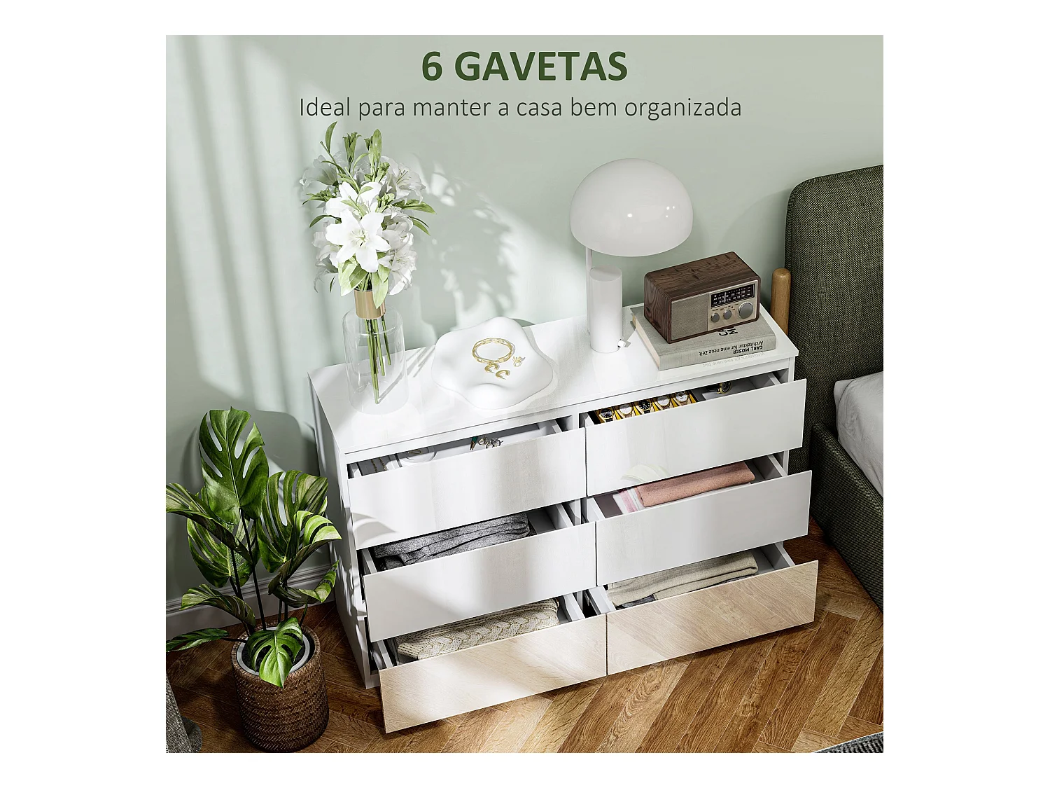 Cómoda Noruega Homcom 6 cajones blanco 75x112x34 cm