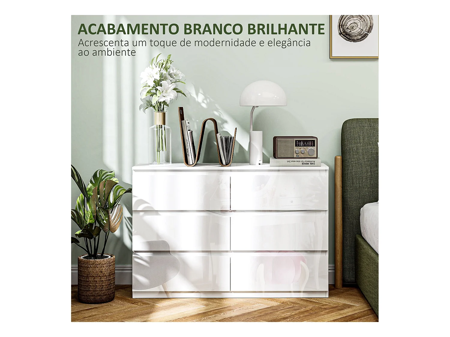 Cómoda Noruega Homcom 6 cajones blanco 75x112x34 cm