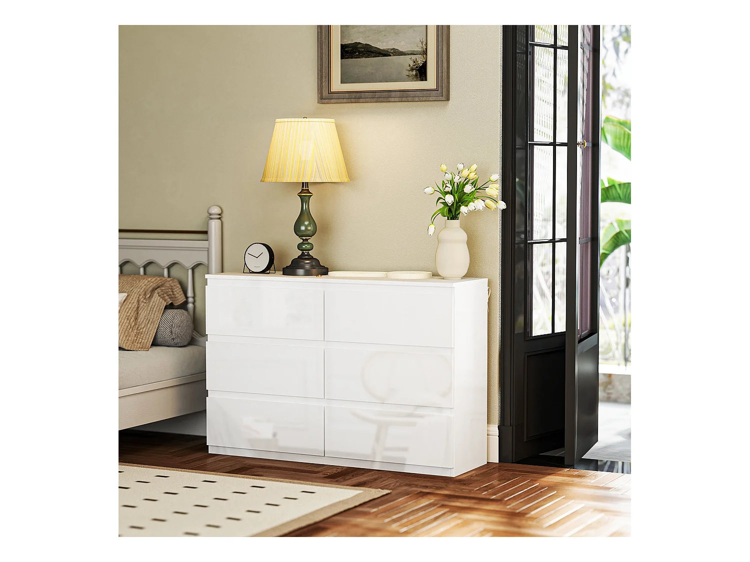 Cómoda Noruega Homcom 6 cajones blanco 75x112x34 cm