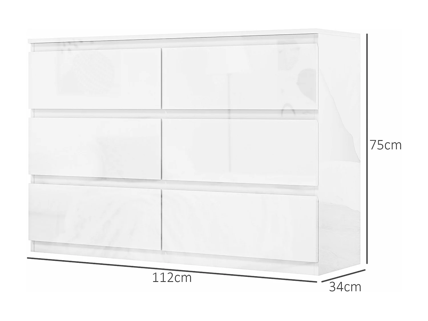 Cómoda Moderna com 6 Gavetas em Madeira Branca para Organizar Seu Espaço