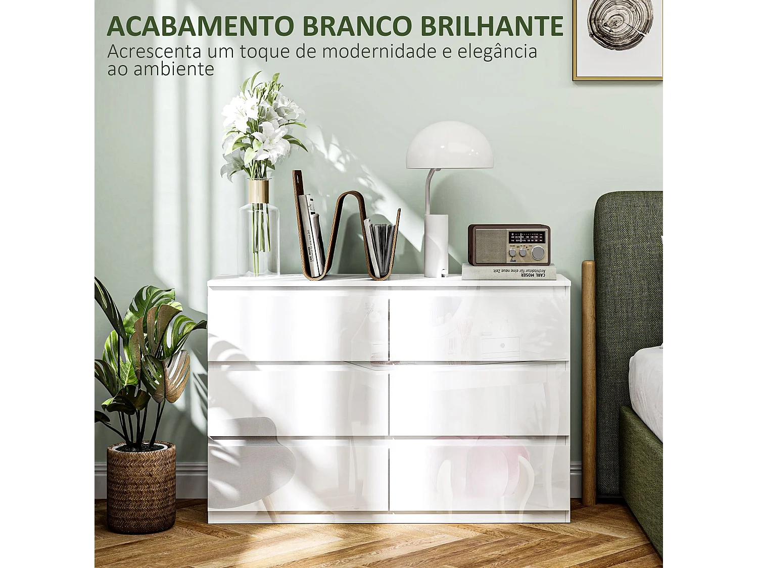 Cómoda Moderna com 6 Gavetas em Madeira Branca para Organizar Seu Espaço