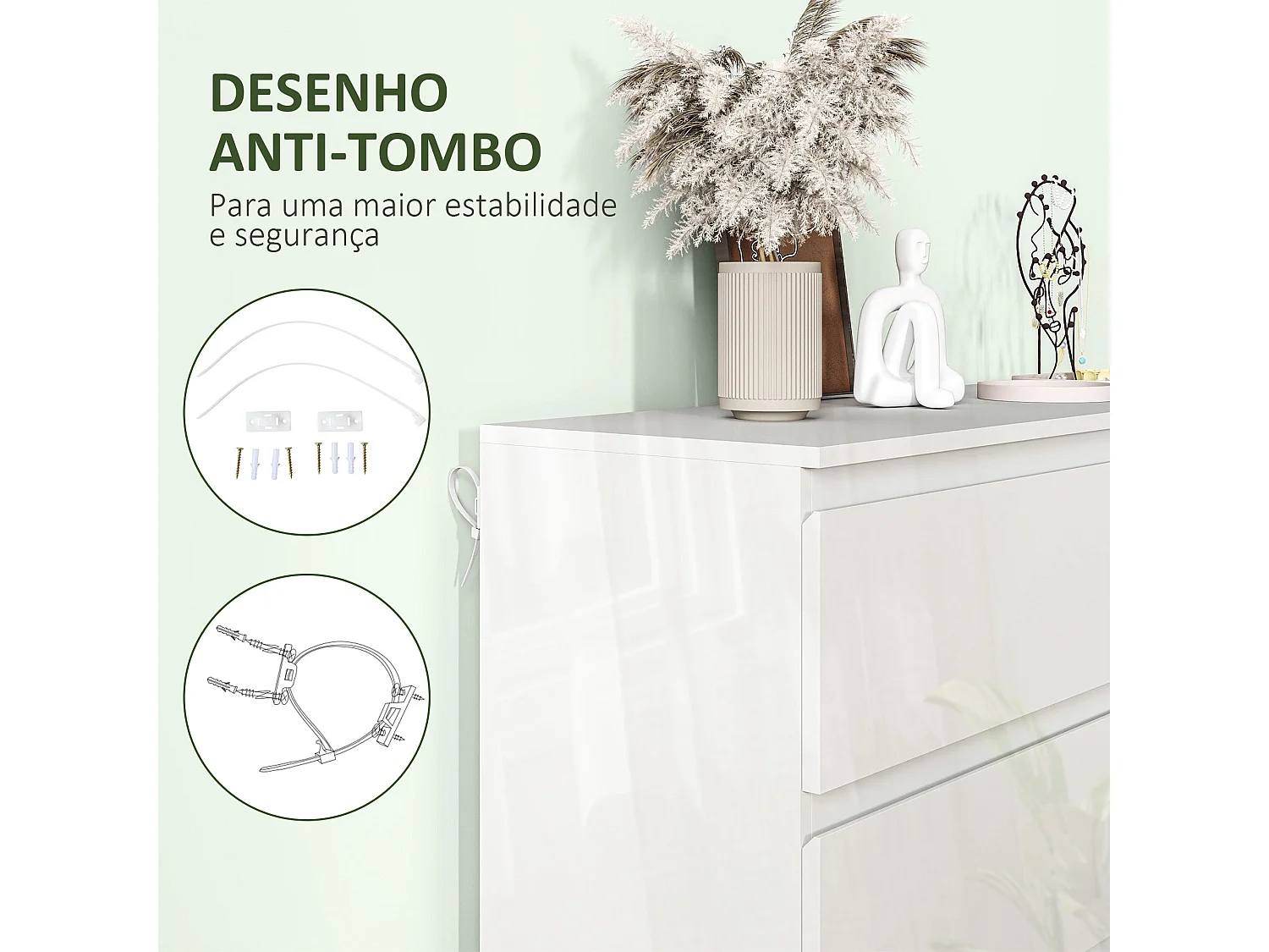 Cómoda Moderna com 6 Gavetas em Madeira Branca para Organizar Seu Espaço