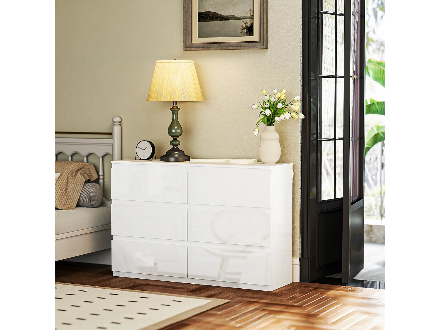 Cómoda Moderna com 6 Gavetas em Madeira Branca para Organizar Seu Espaço
