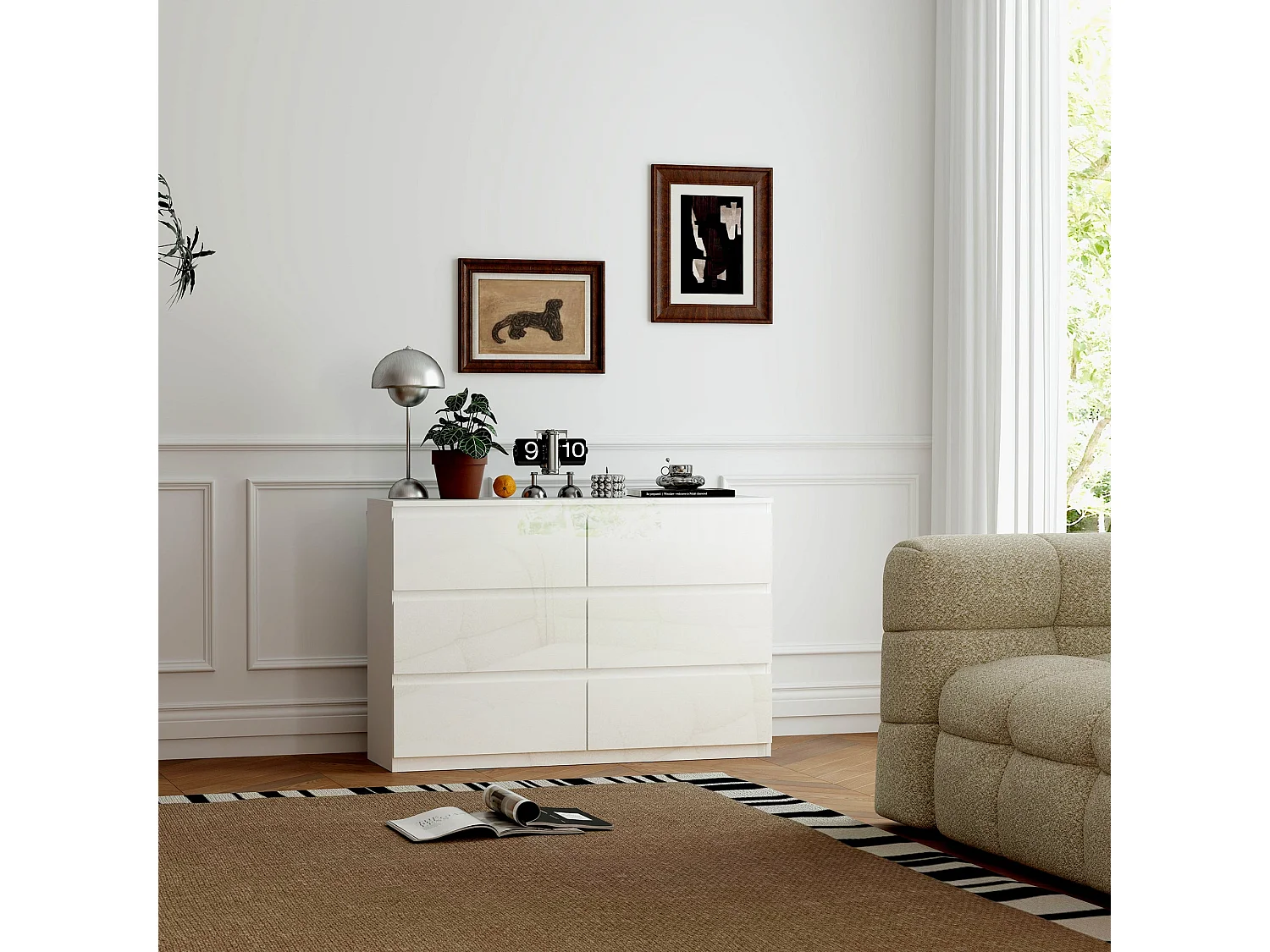 Cómoda Moderna com 6 Gavetas em Madeira Branca para Organizar Seu Espaço