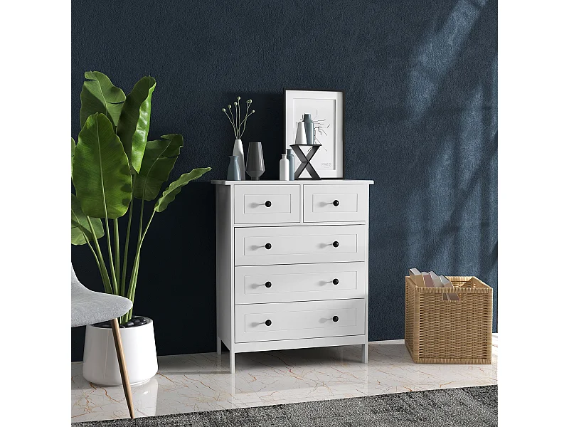 Cómoda Kalue Homcom 5 cajones blanco 91x74x40 cm