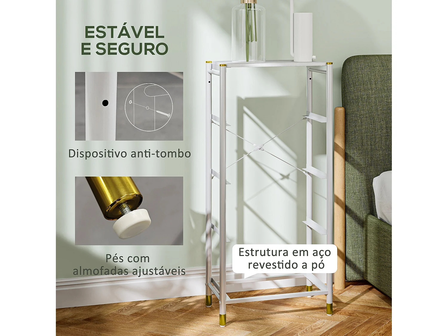 Cómoda de Tecido com 4 Gavetas Dobráveis e Frentes de Couro PU – Modelo Lyon 46x30x98 cm Branco