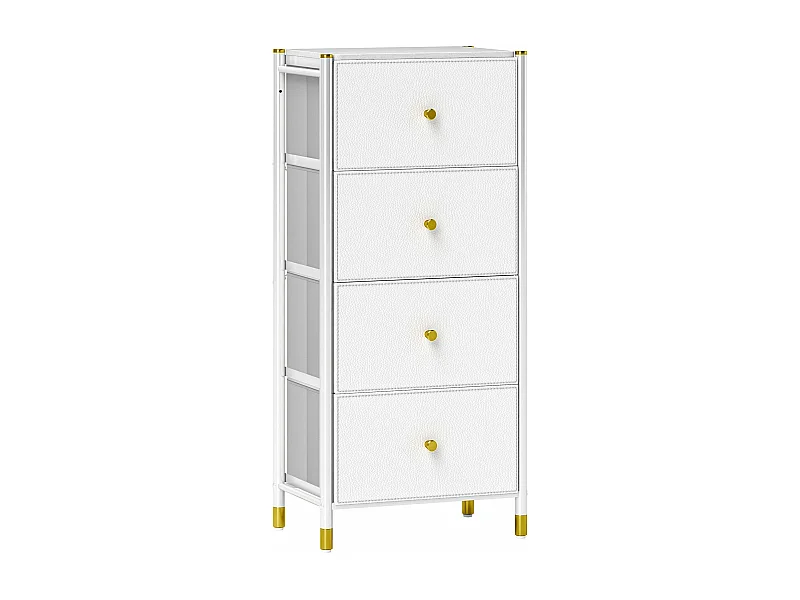 Cómoda de Tecido com 4 Gavetas Dobráveis e Frentes de Couro PU – Modelo Lyon 46x30x98 cm Branco