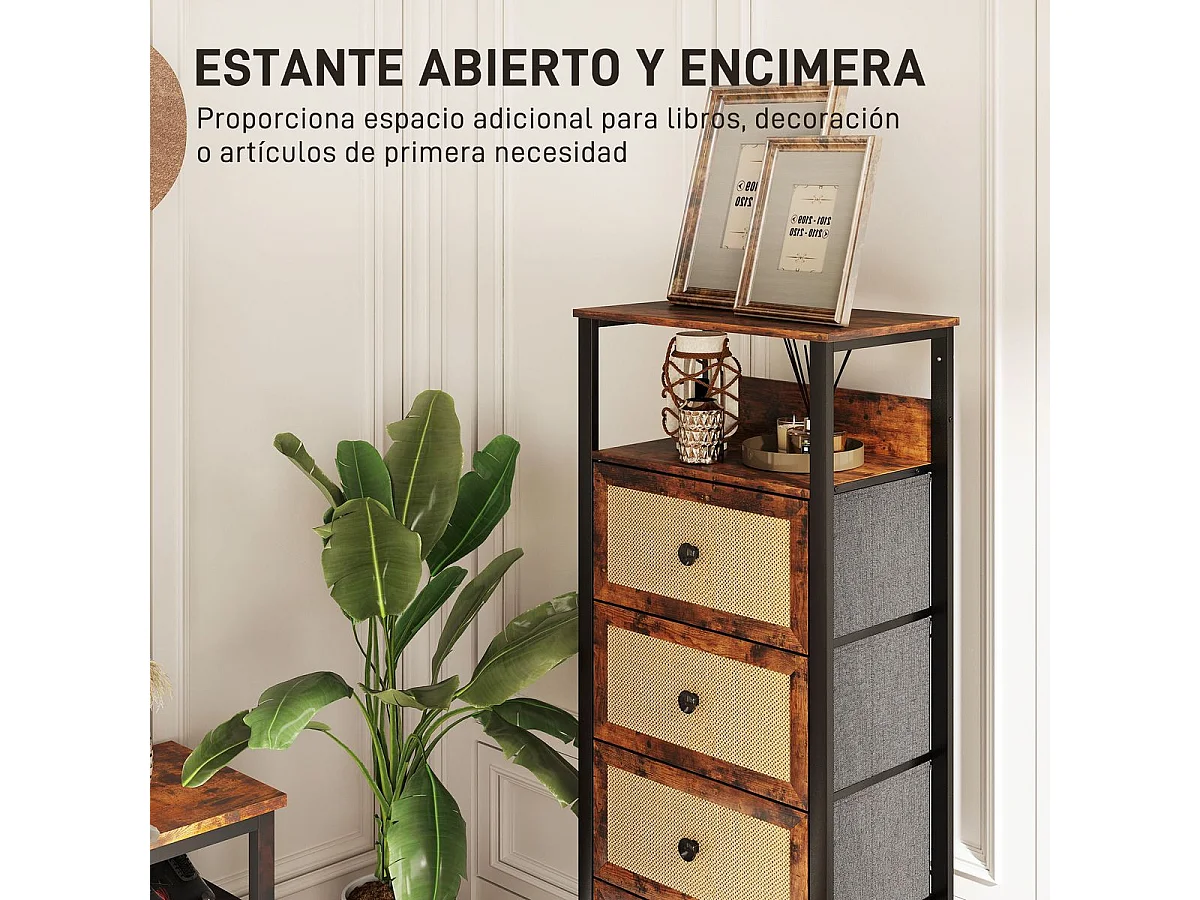 Cómoda Einar em Tecido com 4 Gavetas e Prateleira – Estilo Rústico e Industrial para sua Casa