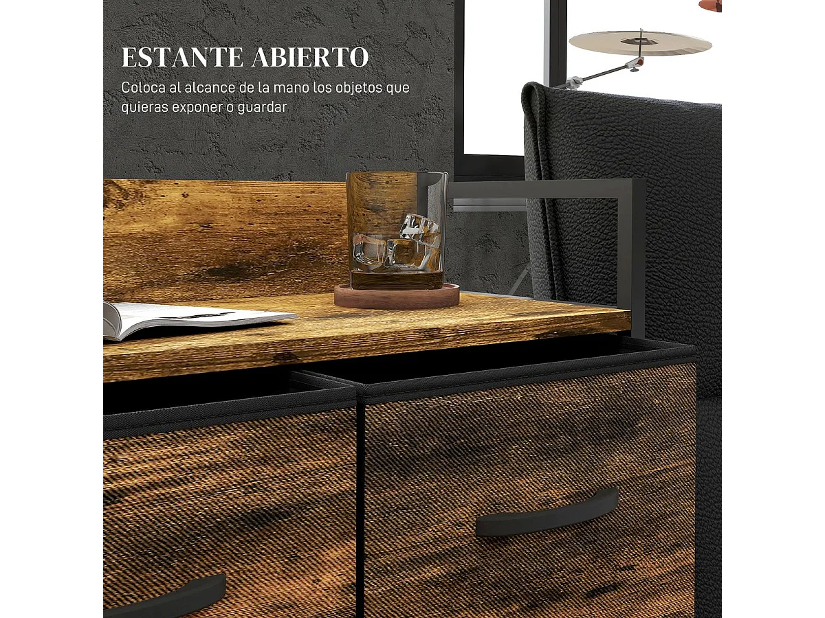 Cajonera Malta Homcom 4 cajones de tela marrón oscuro 85x60x29 cm
