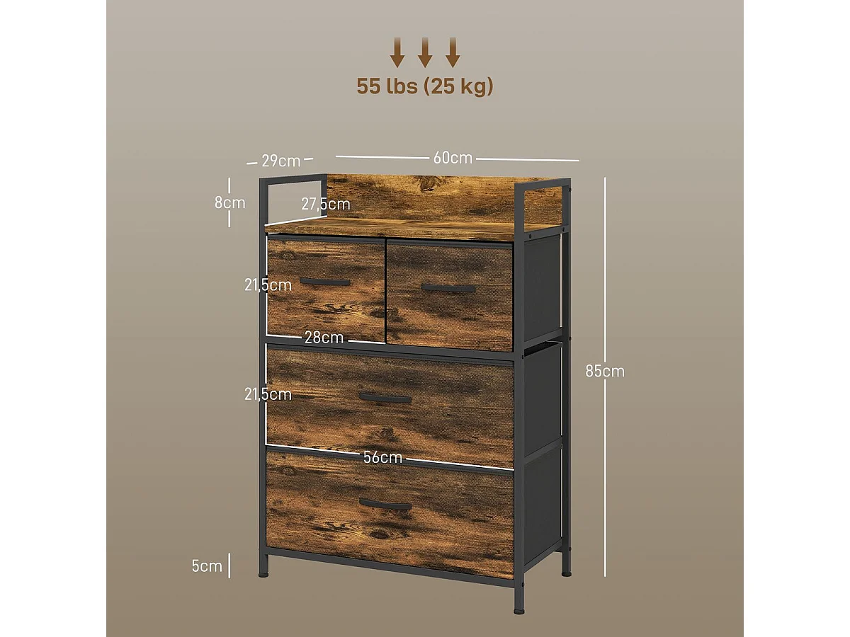 Cajonera Malta Homcom 4 cajones de tela marrón oscuro 85x60x29 cm