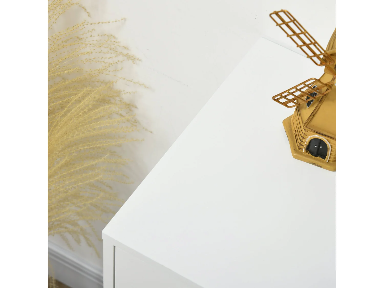 Cómoda Estrasburgo Homcom 4 cajones con patas de horquilla blanco/dorado 100x40x60 cm