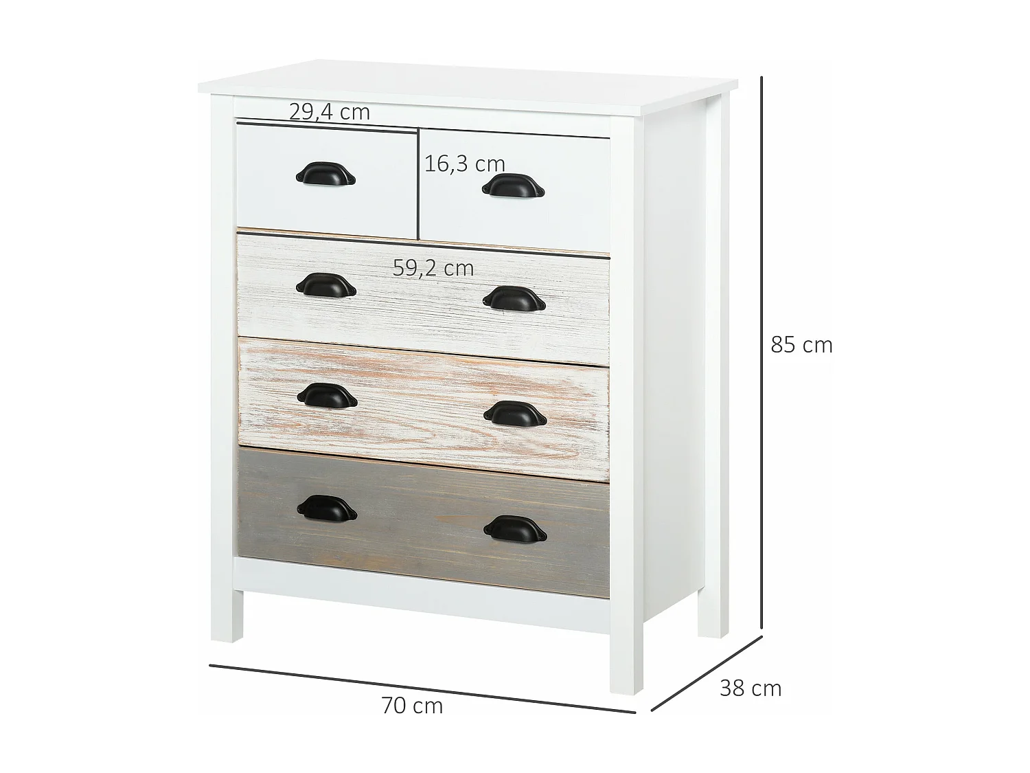 Cómoda Moderna com 5 Gavetas para Quarto, Sala e Corredor - Design Antitombo em Branco