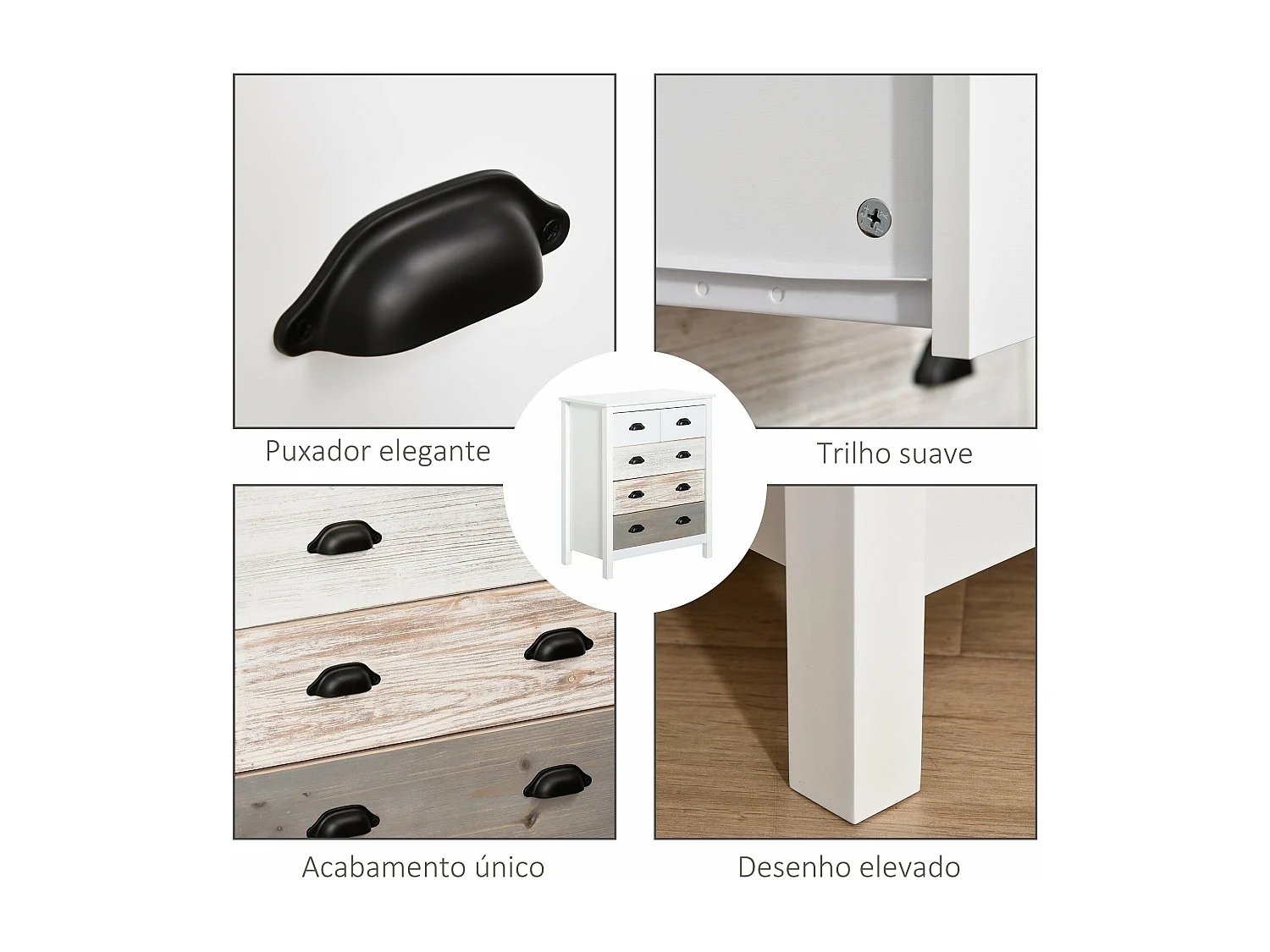 Cómoda Moderna com 5 Gavetas para Quarto, Sala e Corredor - Design Antitombo em Branco