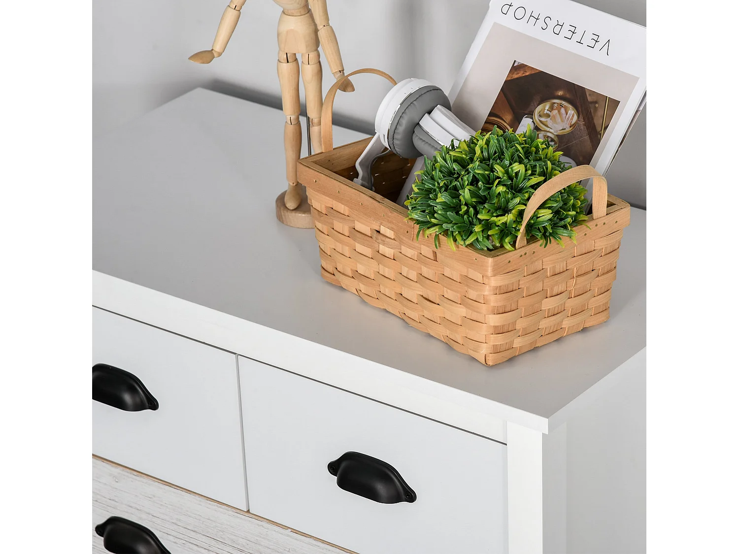 Cómoda Moderna com 5 Gavetas para Quarto, Sala e Corredor - Design Antitombo em Branco