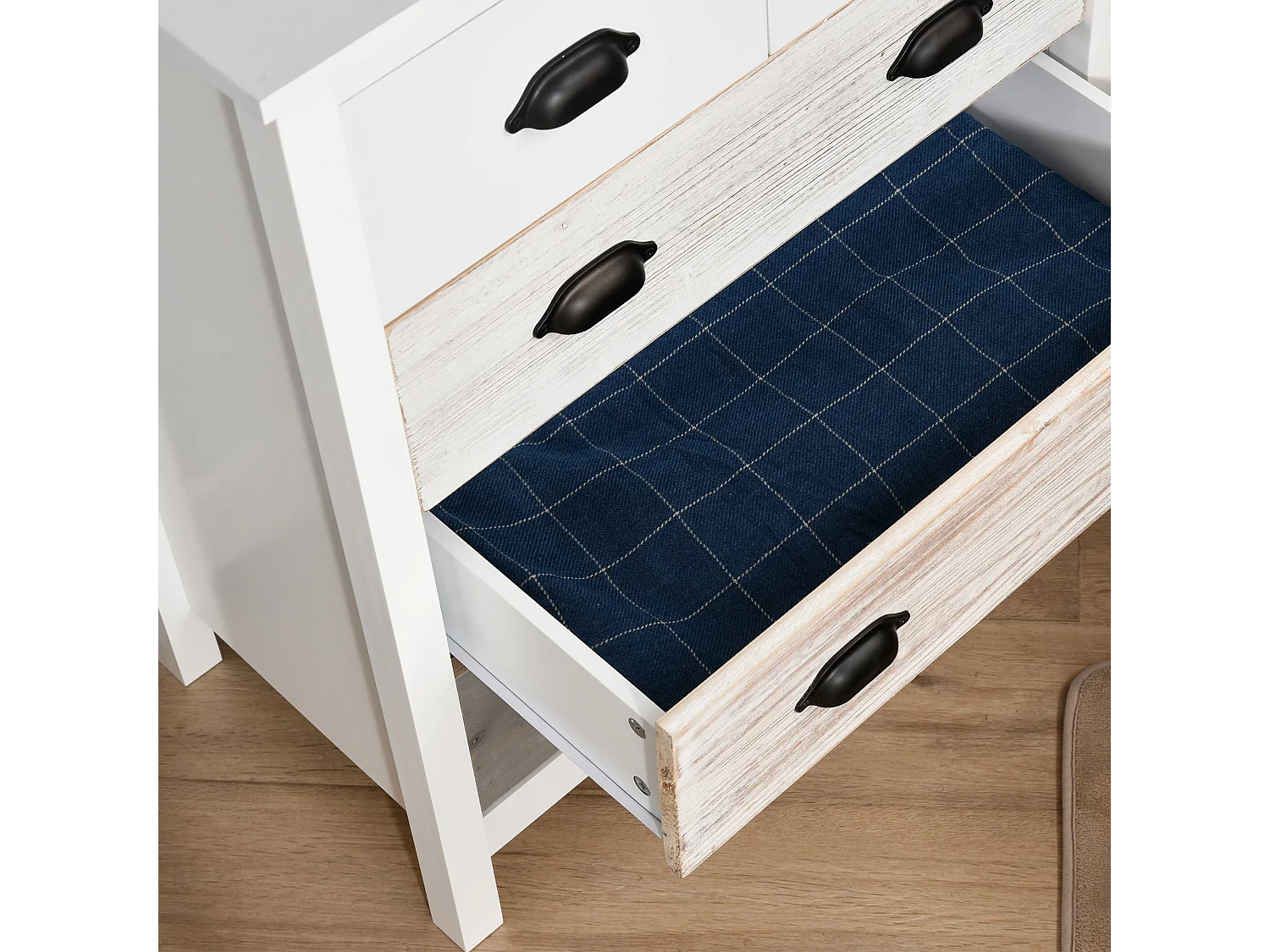 Cómoda Moderna com 5 Gavetas para Quarto, Sala e Corredor - Design Antitombo em Branco