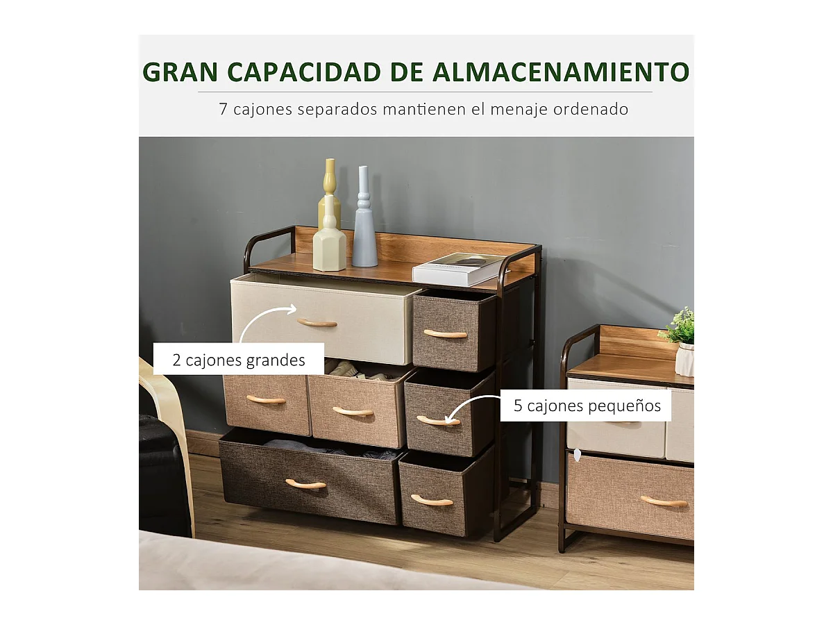 Cajonera Bolt Homcom 7 cajones de tela multicolor 78,5x80x29 cm
