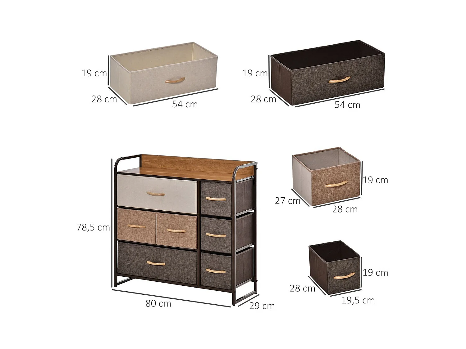 Cajonera Bolt Homcom 7 cajones de tela multicolor 78,5x80x29 cm