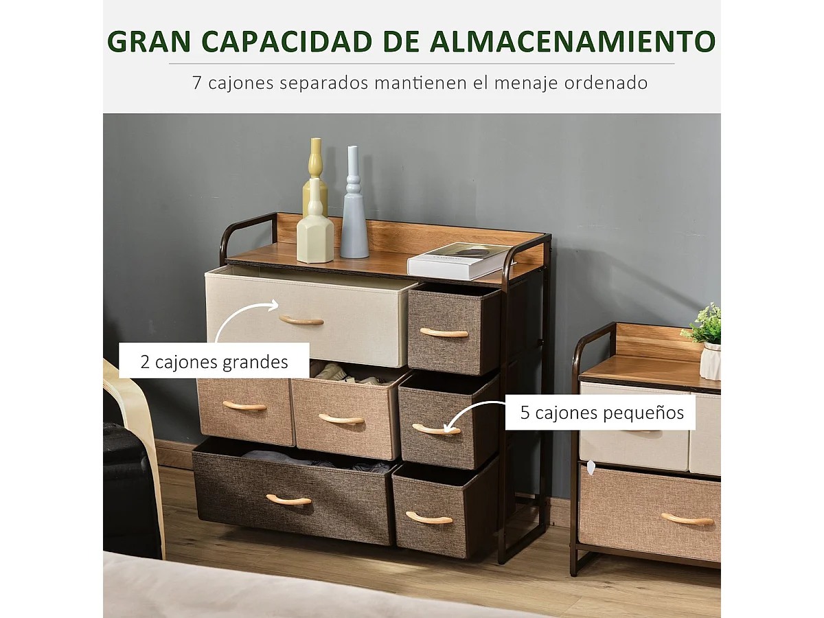 Cómoda Moderna com 7 Gavetas Dobráveis e Estrutura Metálica para Organização Prática