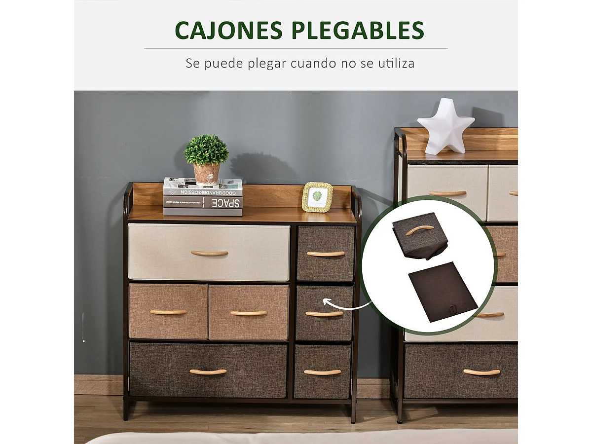 Cómoda Moderna com 7 Gavetas Dobráveis e Estrutura Metálica para Organização Prática