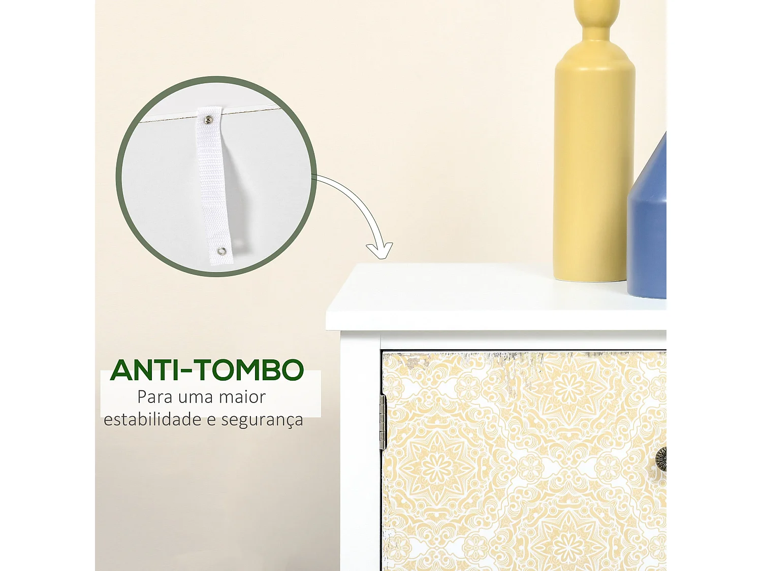 Cómoda Hortensia Homcom 2 cajones + 3 armarios blanco 80x68x34 cm