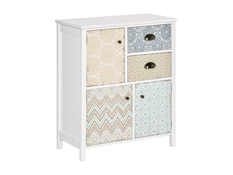 Cómoda Hortensia Homcom 2 cajones + 3 armarios blanco 80x68x34 cm