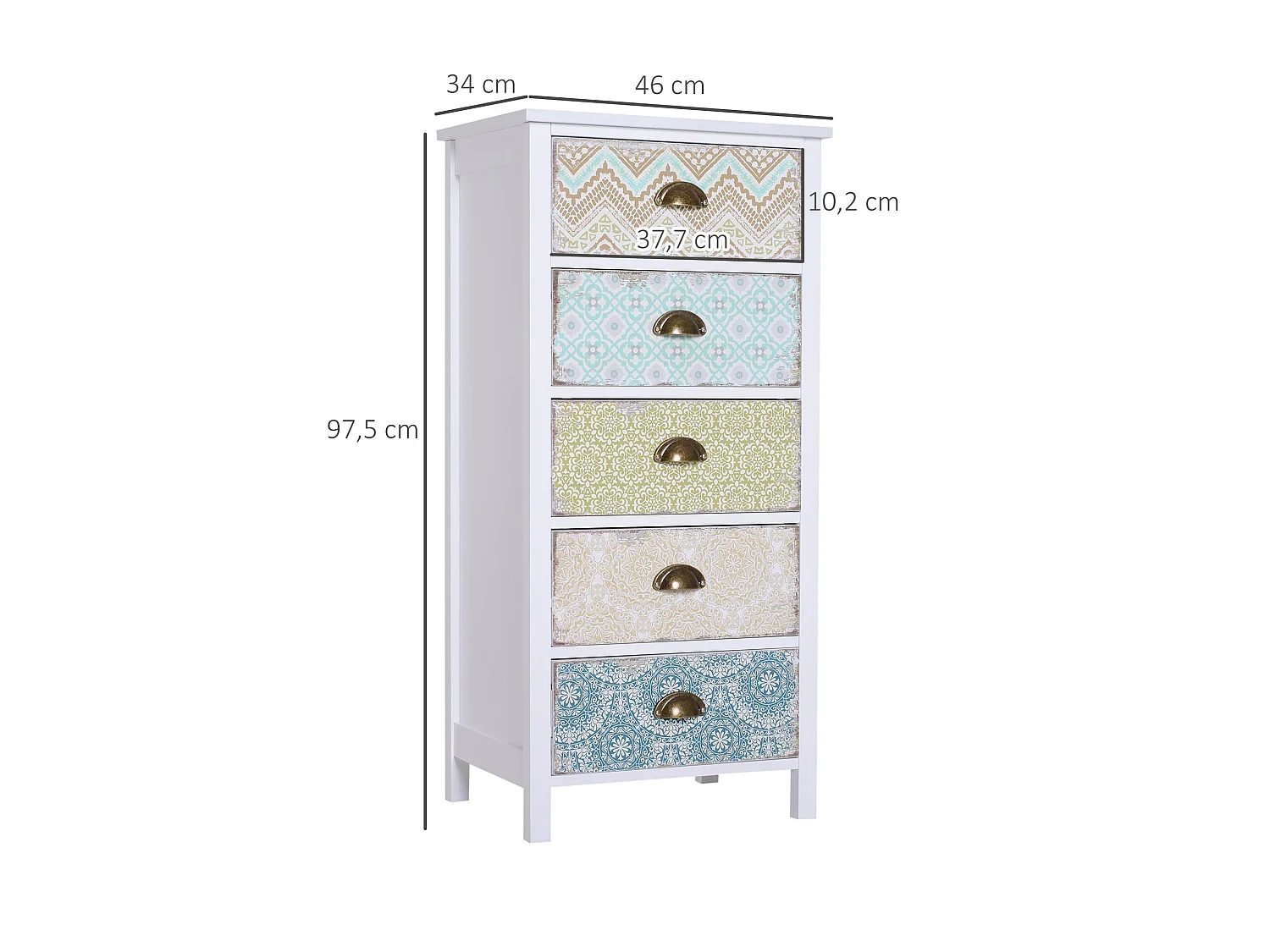 Cajonera Etnika Homcom 5 cajones multicolor 97,5x46x34 cm