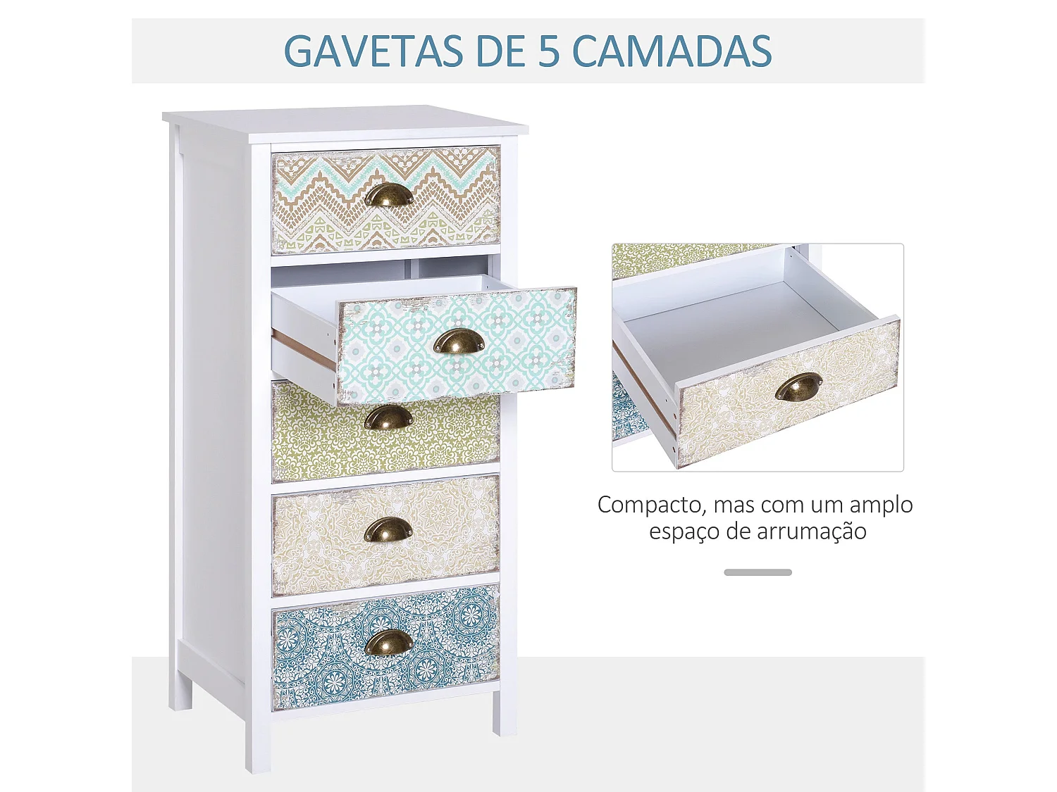 Cajonera Etnika Homcom 5 cajones multicolor 97,5x46x34 cm