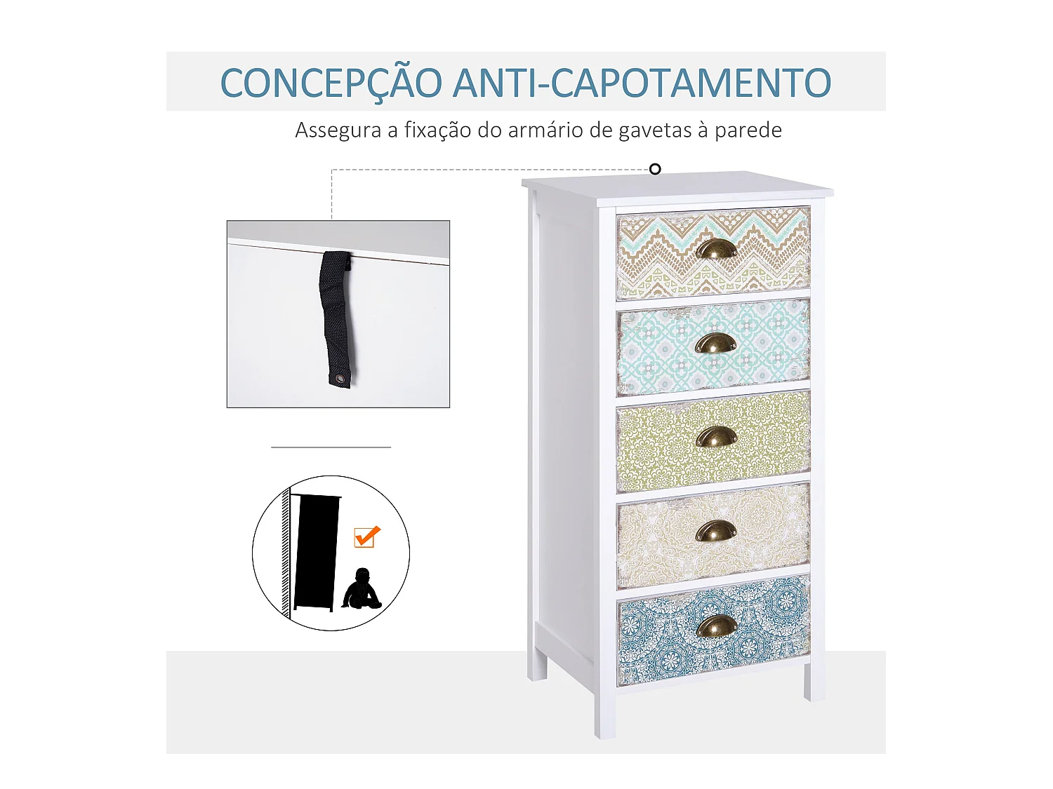 Cajonera Etnika Homcom 5 cajones multicolor 97,5x46x34 cm