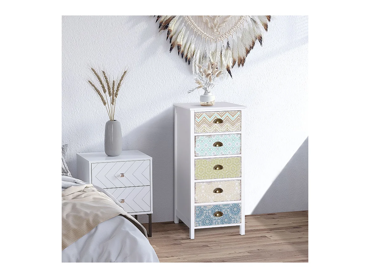 Cajonera Etnika Homcom 5 cajones multicolor 97,5x46x34 cm