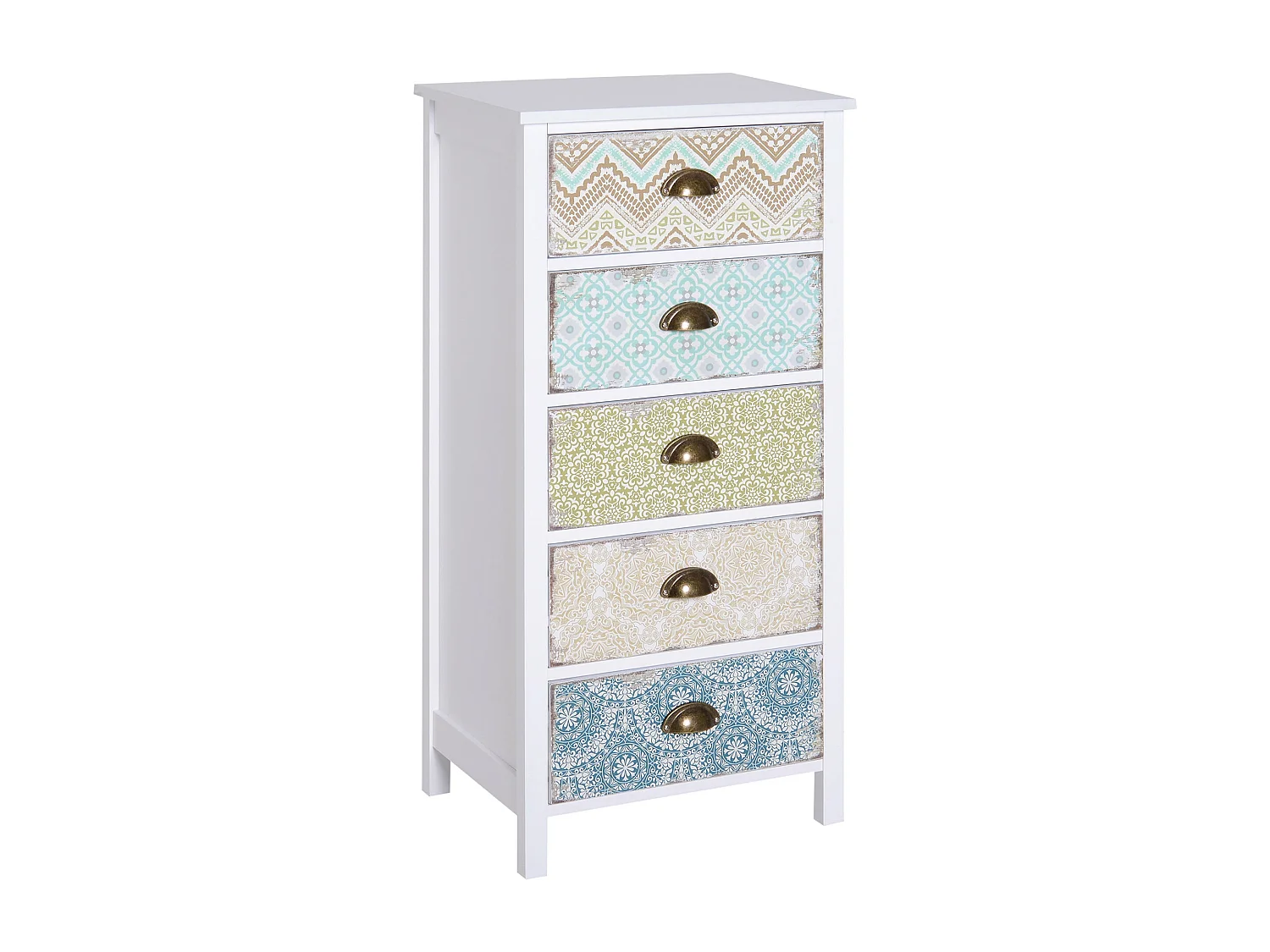 Cómoda Moderna de Madeira com 5 Gavetas Coloridas e Estilo Vintage para Quarto e Sala de Estar