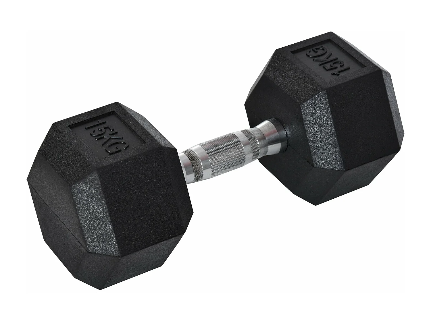 Haltere Hexagonal de 15 kg com Barra de Conexão Metálica para Treinos em Casa ou Escritório - Modelo Chamonix Preto e Prata