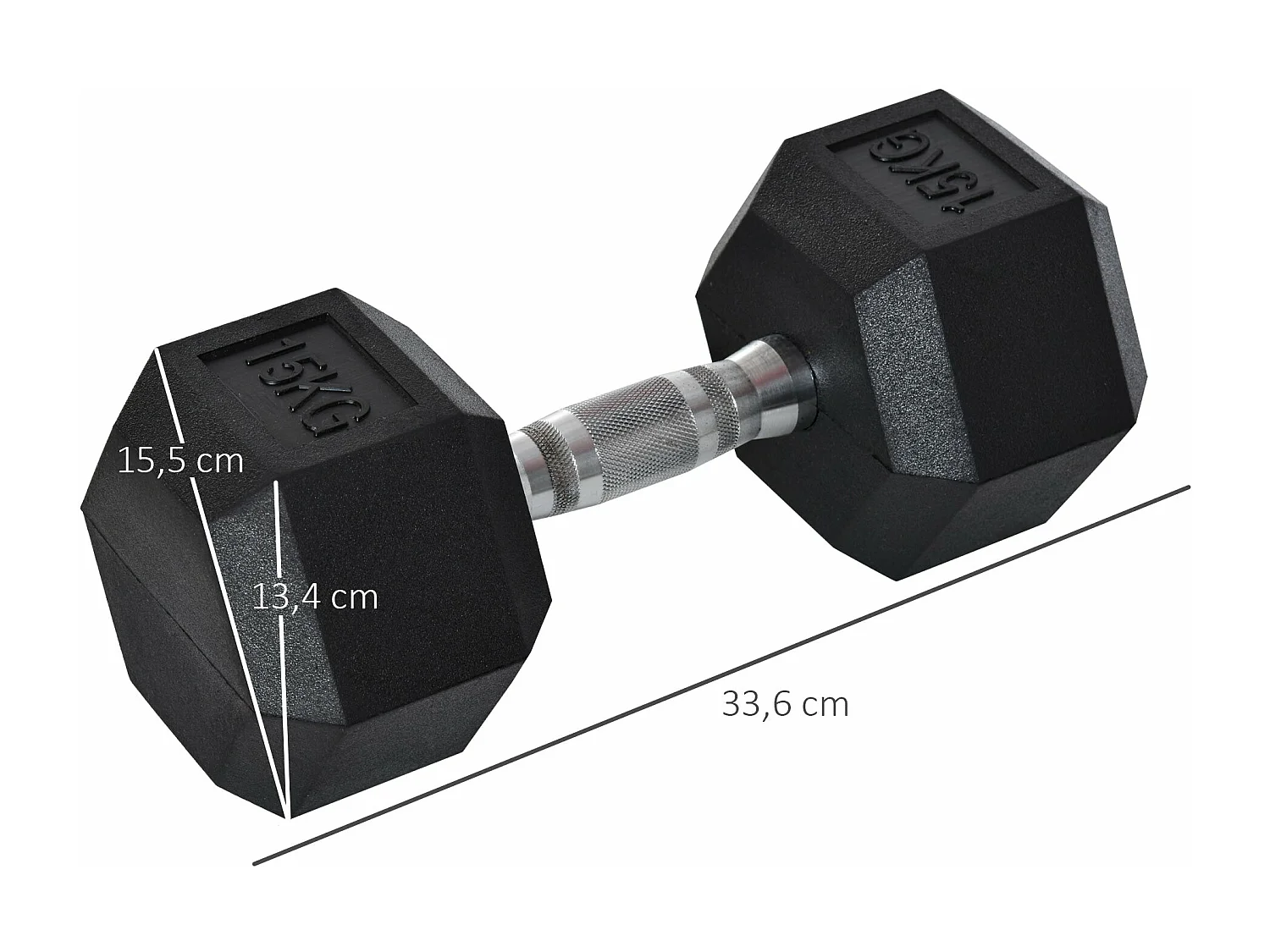 Haltere Hexagonal de 15 kg com Barra de Conexão Metálica para Treinos em Casa ou Escritório - Modelo Chamonix Preto e Prata