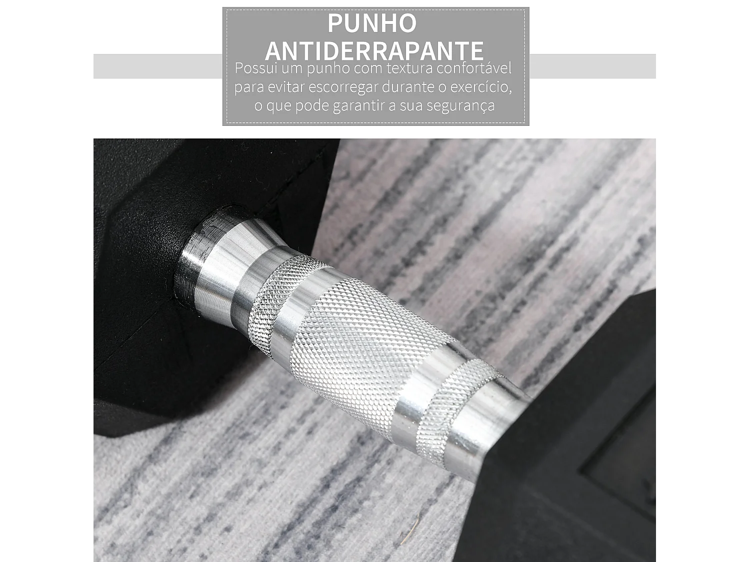 Haltere Hexagonal de 15 kg com Barra de Conexão Metálica para Treinos em Casa ou Escritório - Modelo Chamonix Preto e Prata