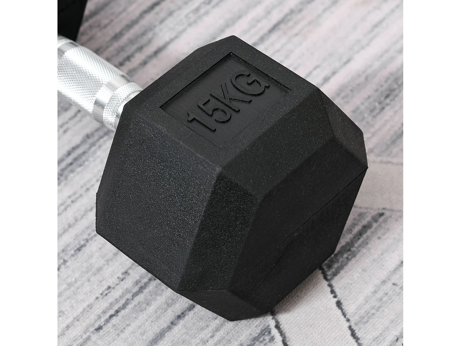 Haltere Hexagonal de 15 kg com Barra de Conexão Metálica para Treinos em Casa ou Escritório - Modelo Chamonix Preto e Prata