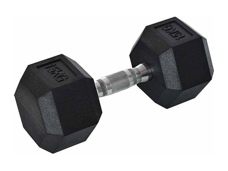 Haltere Hexagonal de 15 kg com Barra de Conexão Metálica para Treinos em Casa ou Escritório - Modelo Chamonix Preto e Prata