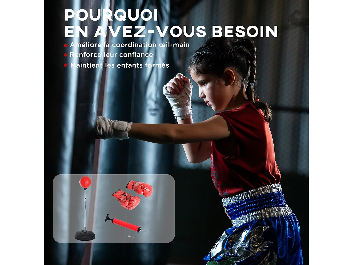 Saco de Boxe de Pé Ajustável em Altura – Treinos de Boxe e Artes Marciais – Vermelho e Preto