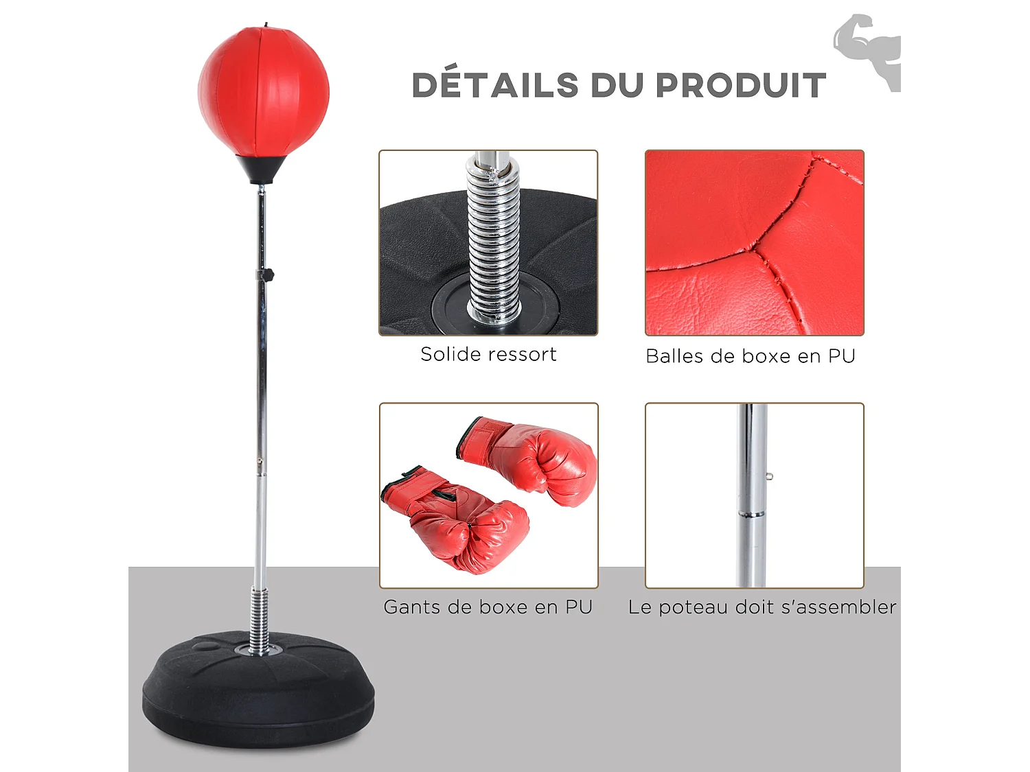 Saco de Boxe de Pé Ajustável em Altura – Treinos de Boxe e Artes Marciais – Vermelho e Preto