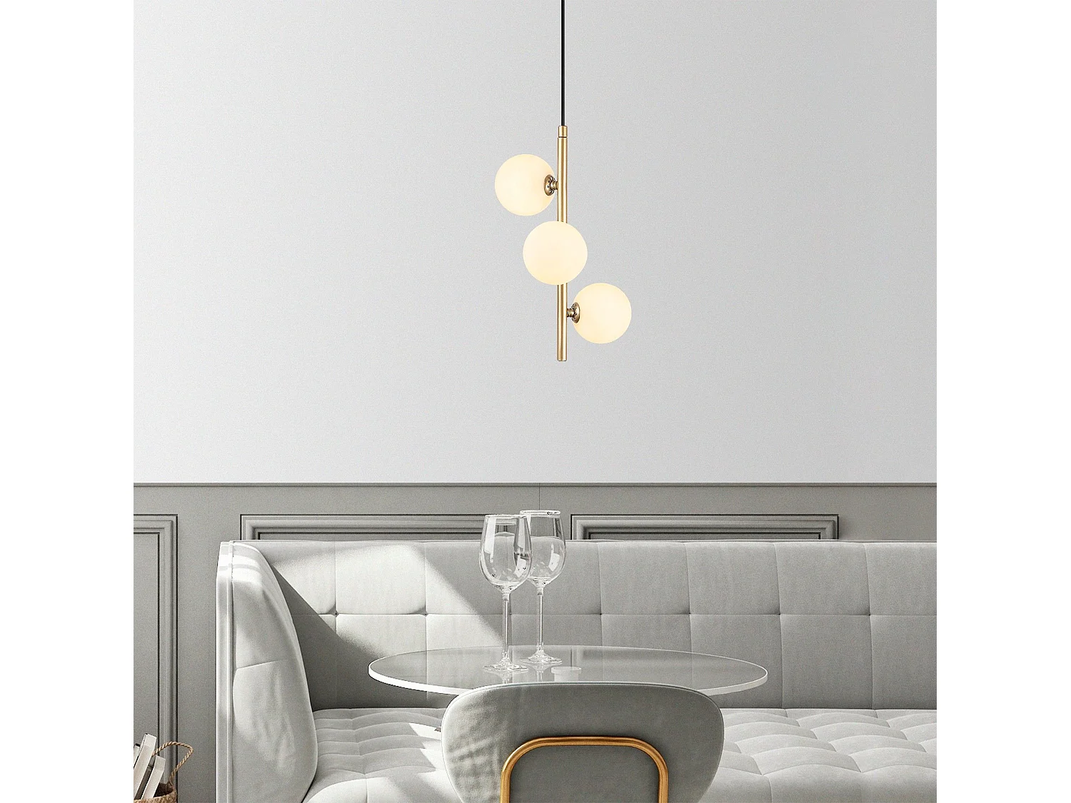Candeeiro Suspenso Domino Dourado com Tampa de Vidro – Estilo Escandinavo Moderno