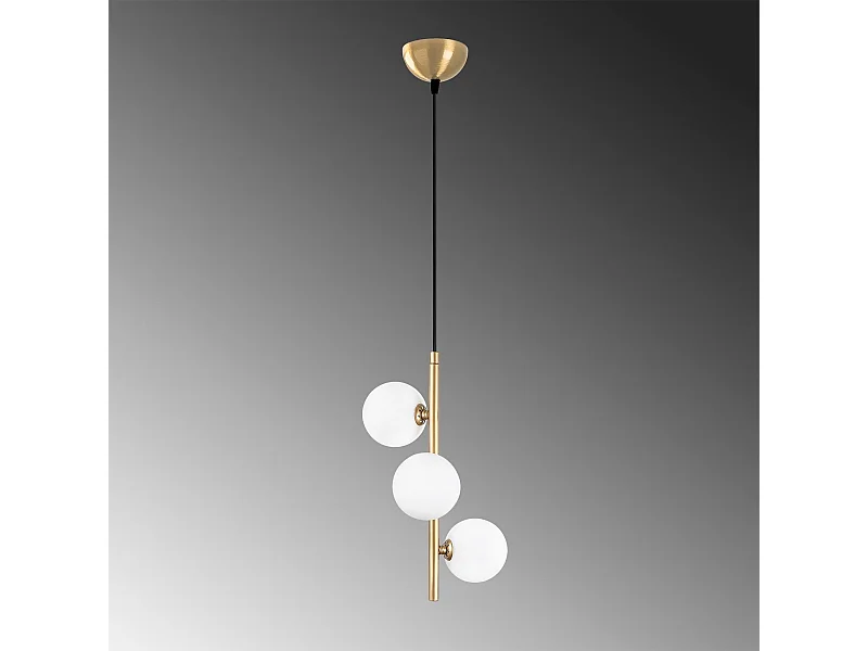 Suspension 3 lampes verticale Holla 46cm Verre Blanc et Métal Noir