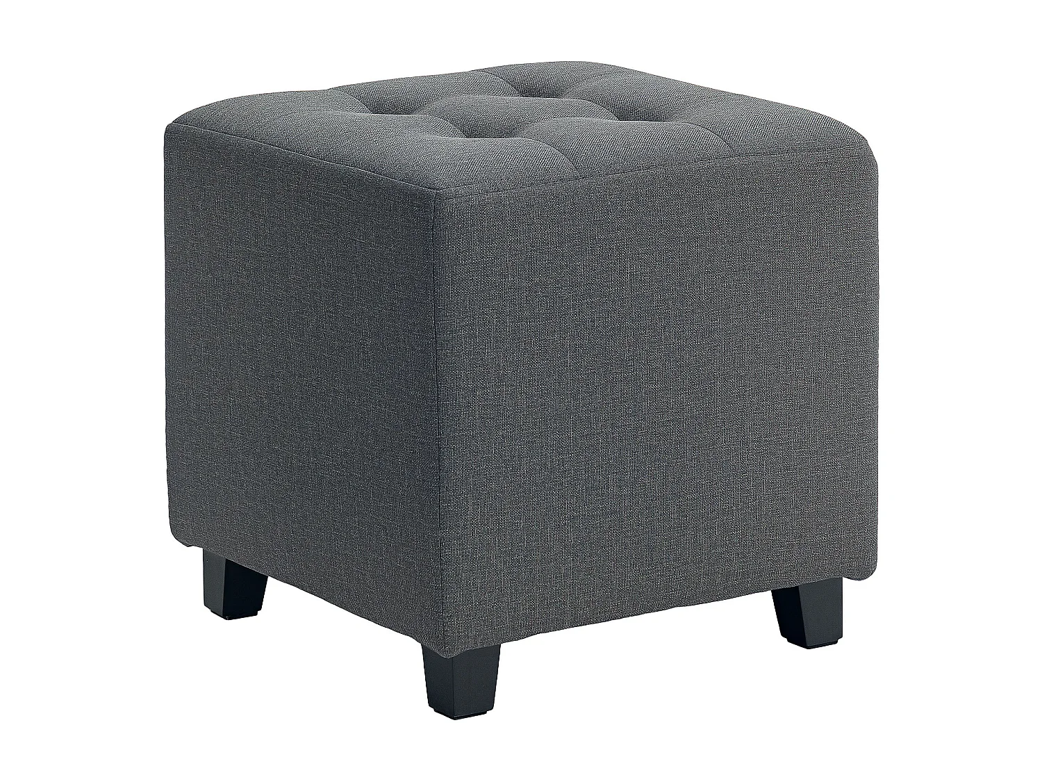 Puff Estofado Compacto Cinza com Bolso Lateral e Botões para Sala de Estar ou Quarto