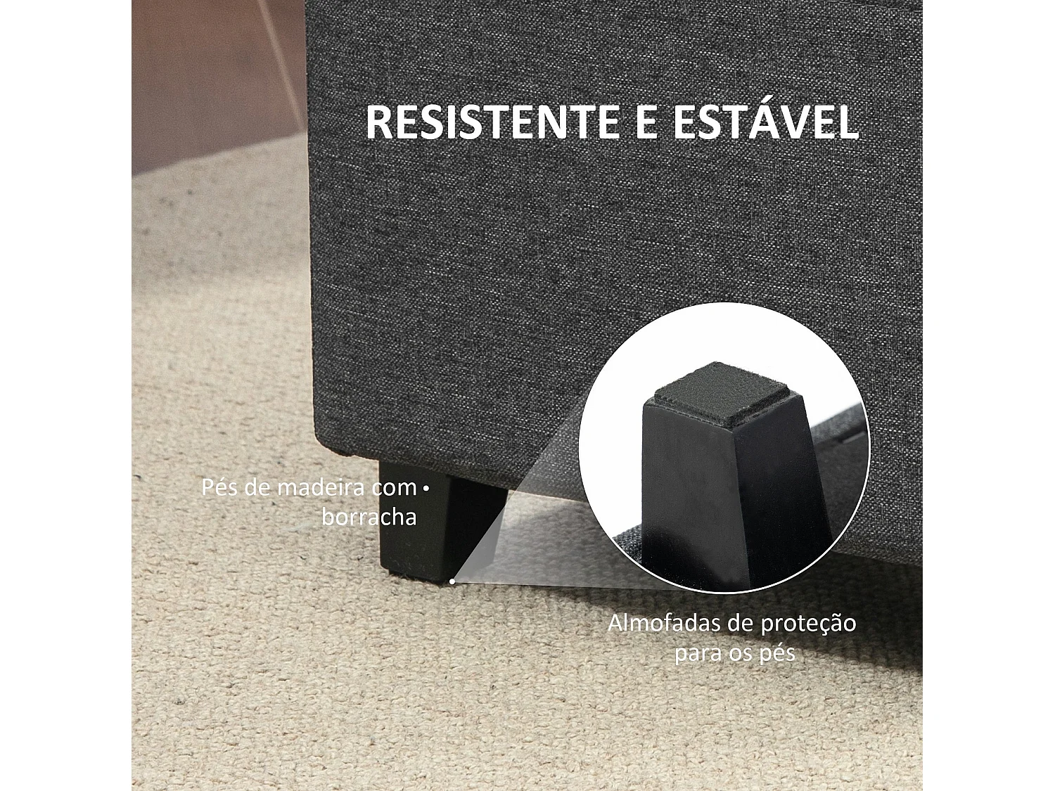 Puff Estofado Compacto Cinza com Bolso Lateral e Botões para Sala de Estar ou Quarto