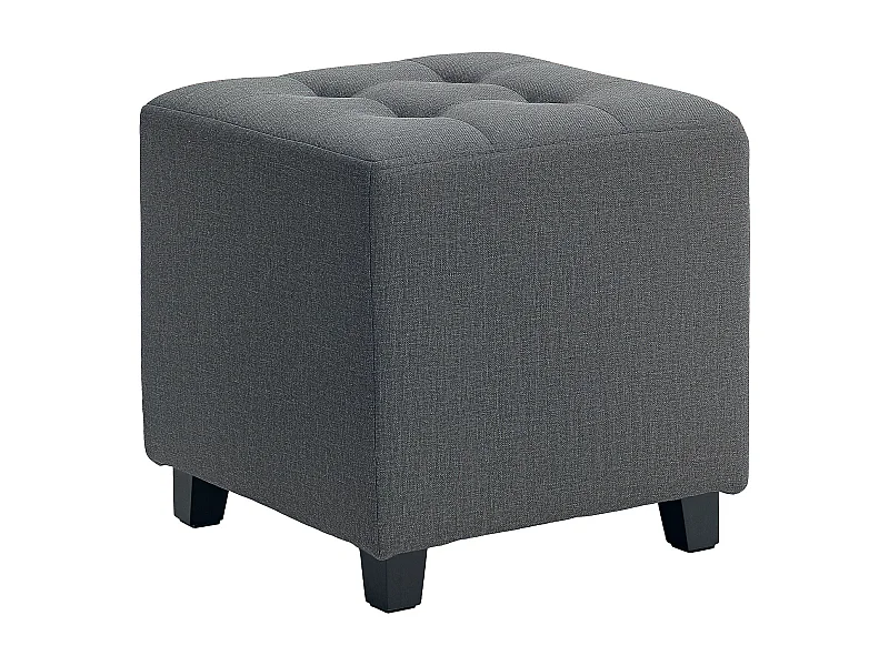 Puff Estofado Compacto Cinza com Bolso Lateral e Botões para Sala de Estar ou Quarto