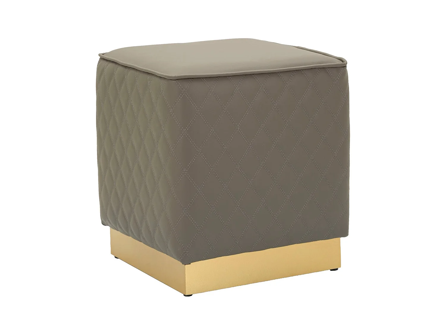 Puff Quadrado Sharon em Couro Sintético Cinza com Base Dourada - Estilo e Conforto em Qualquer Ambiente