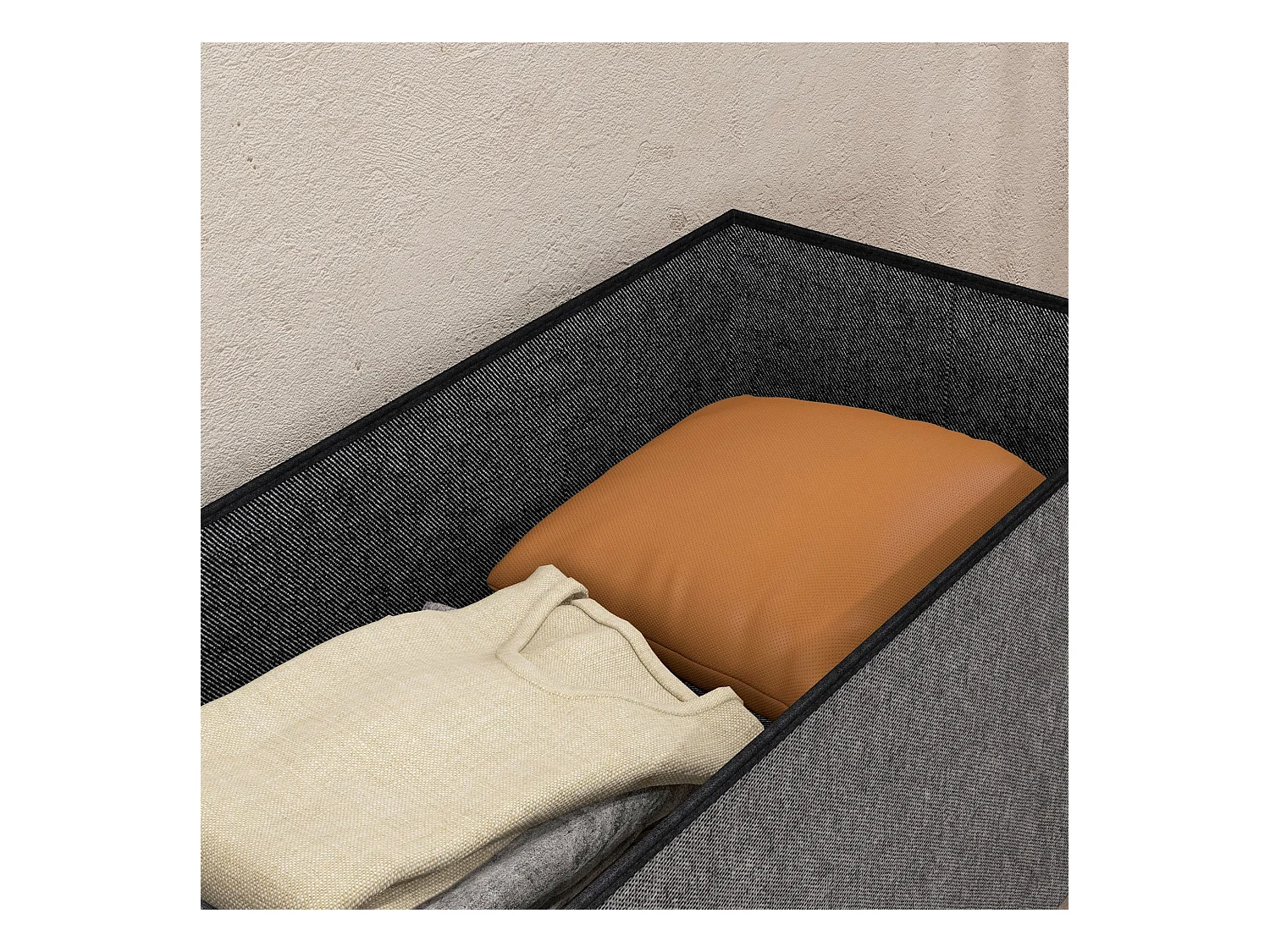 Baú de Armazenamento Dobrável Estofado em Linho Sintético para Organização de Casa 84L Cinza Escuro