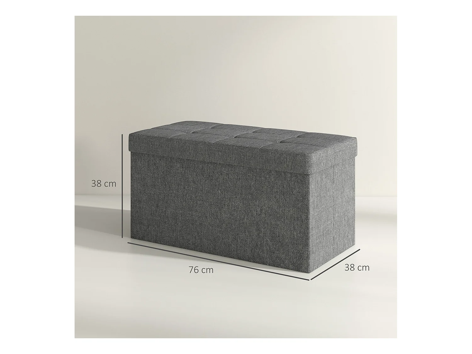 Baú de Armazenamento Dobrável Estofado em Linho Sintético para Organização de Casa 84L Cinza Escuro