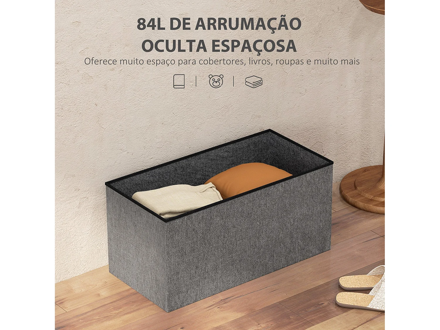 Baúl Hivea Homcom tapizado acolchado plegable gris oscuro 38x76x38 cm