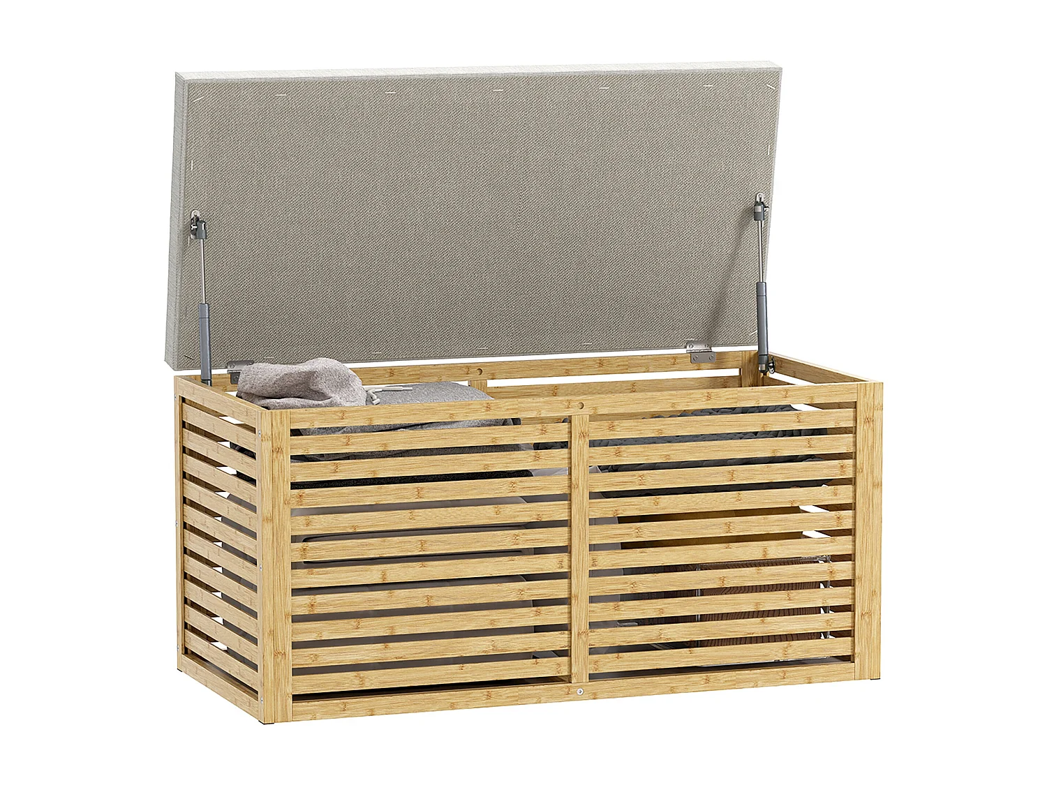 Baú de Arrumação Estofado em Linho Sintético com Estrutura de Bambu 122L - Modelo Cefalù